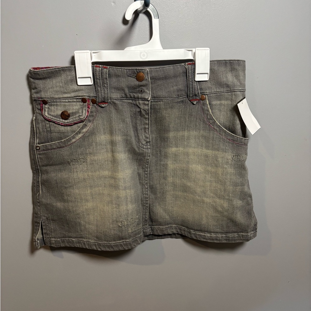 Wrangler Gray Denim Skirt with Distressed Hem 1
